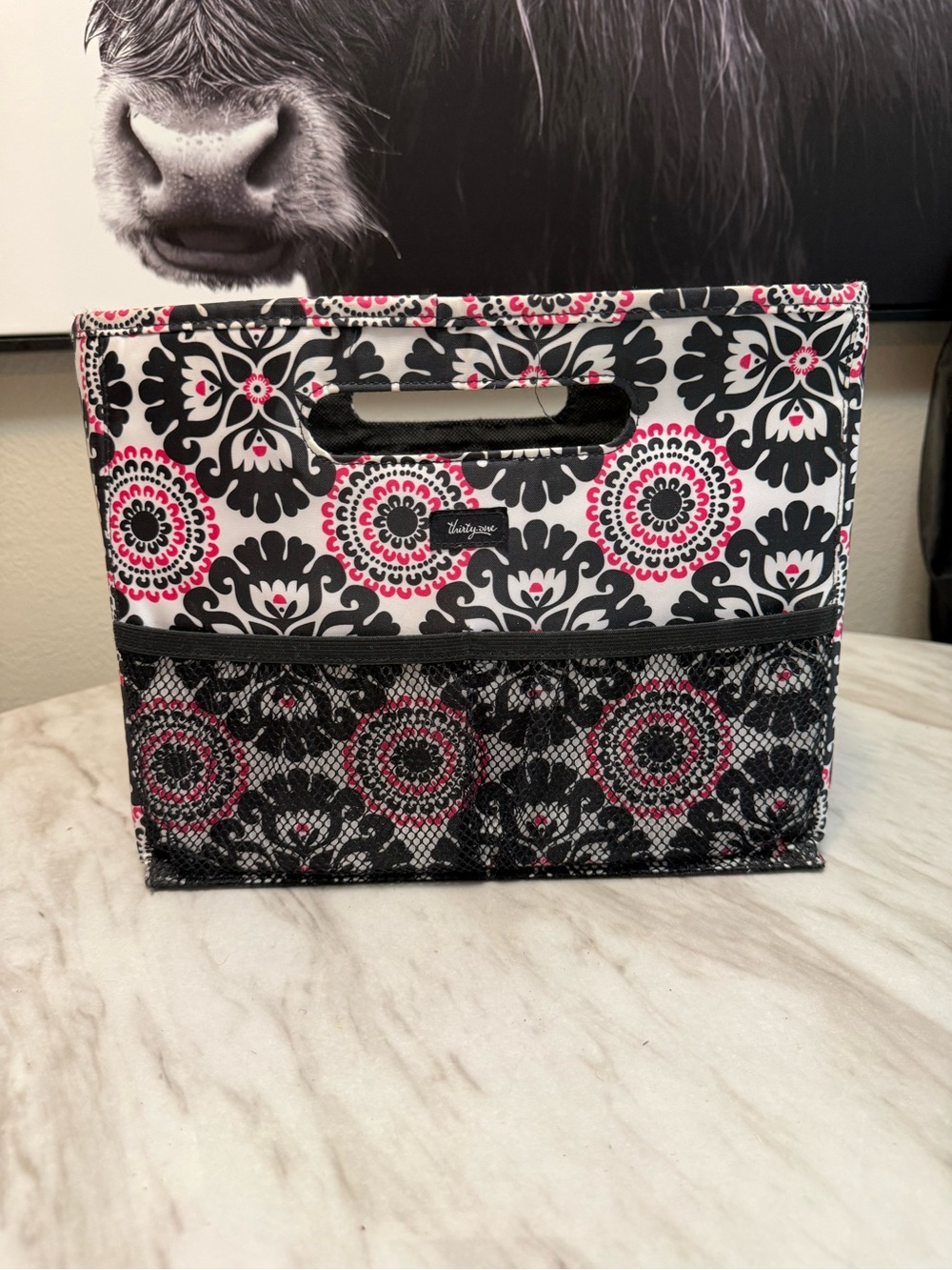 Thirty one foldable file tote pink black white